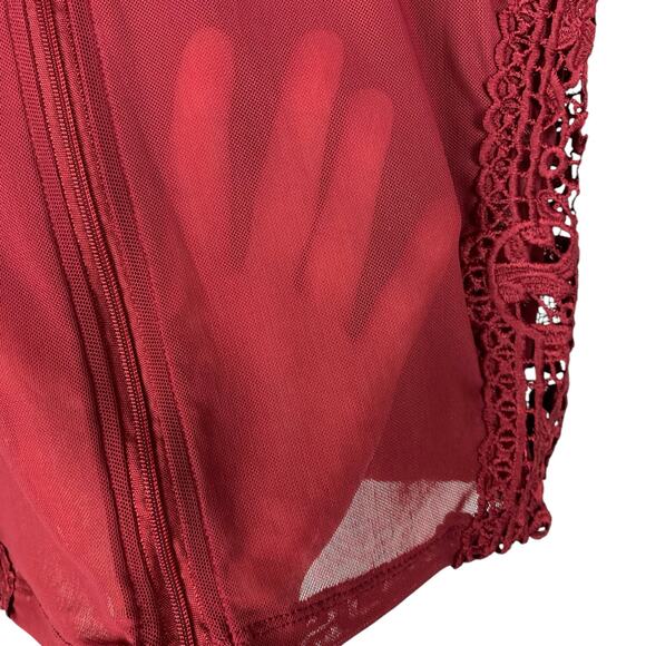 Willow & Root Floral Lace Mesh Tank Top Red Crochet High Neck Sheer Women's XS - Picture 8 of 10